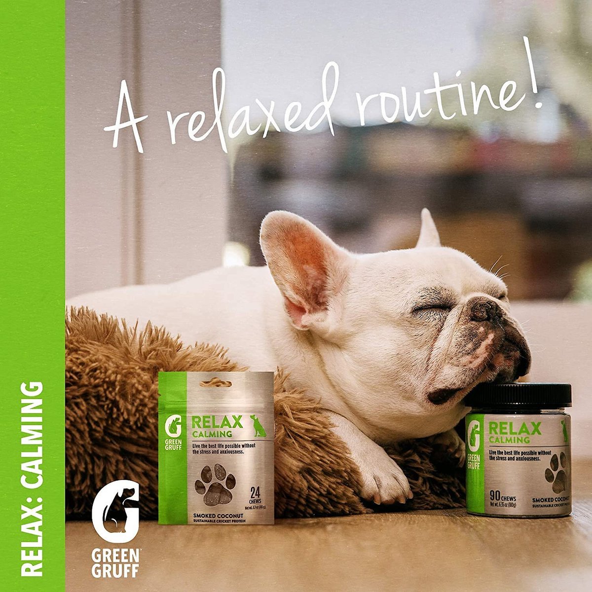 Green Gruff Relax Calming Smoked Coconut Flavor Soft Chew Dog Supplement