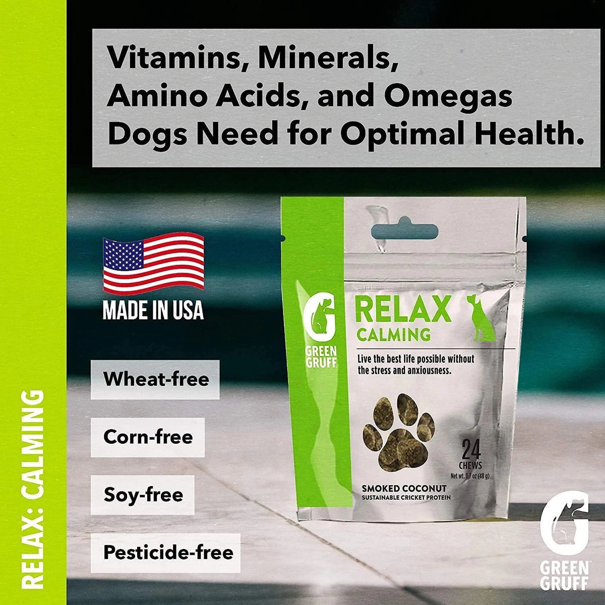 Green Gruff Relax Calming Smoked Coconut Flavor Soft Chew Dog Supplement