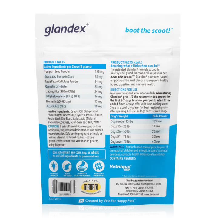 Glandex Anal Gland & Probiotic Peanut Butter Flavored Pumpkin Fiber Soft Chew Digestive Dog Supplement