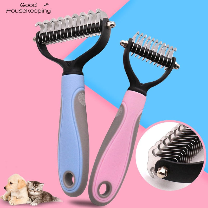 Professional Grade Double Sided Undercoat Pet Rake Brush Gently Removes Loose Undercoat, Mats & Tangled Hair