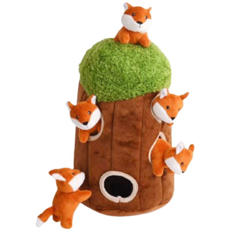 Hide And Seek Tree House Plush Squeaky Dog Toy 6pc