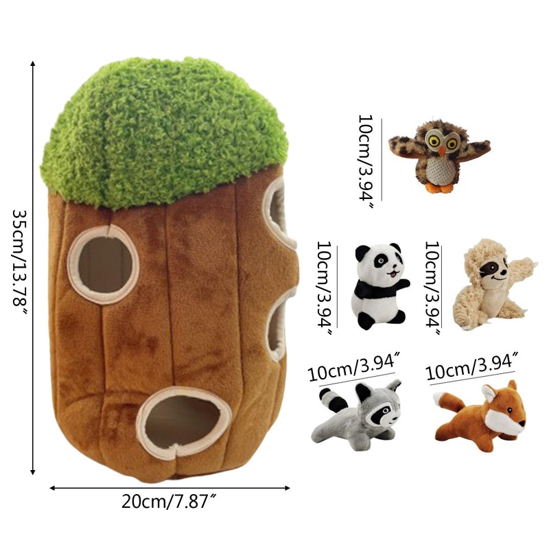 Hide And Seek Tree House Plush Squeaky Dog Toy 6pc