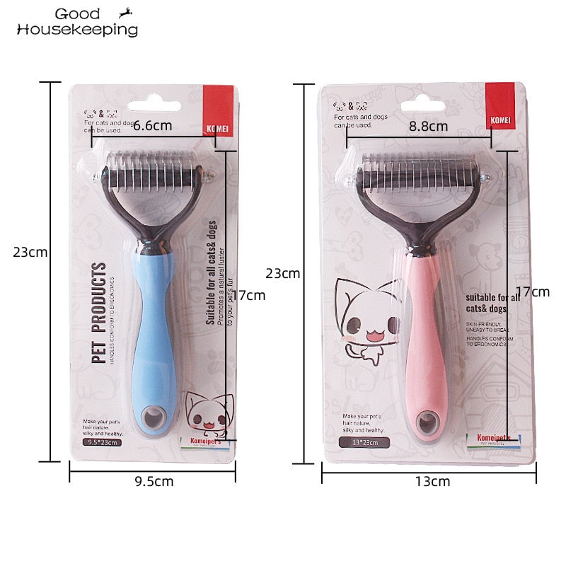 Professional Grade Double Sided Undercoat Pet Rake Brush Gently Removes Loose Undercoat, Mats & Tangled Hair