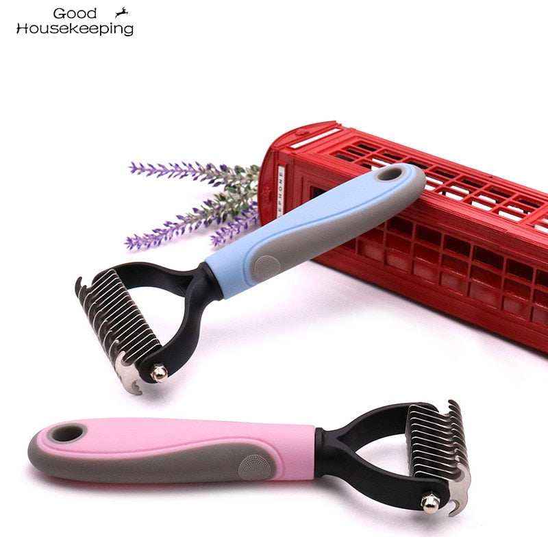 Professional Grade Double Sided Undercoat Pet Rake Brush Gently Removes Loose Undercoat, Mats & Tangled Hair