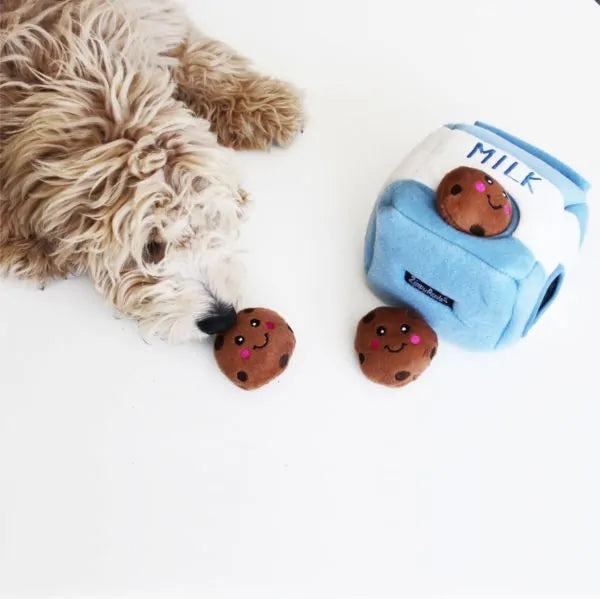 ZippyPaws Zippy Burrow Milk and Cookies Hide and Seek Puzzle Dog Toy