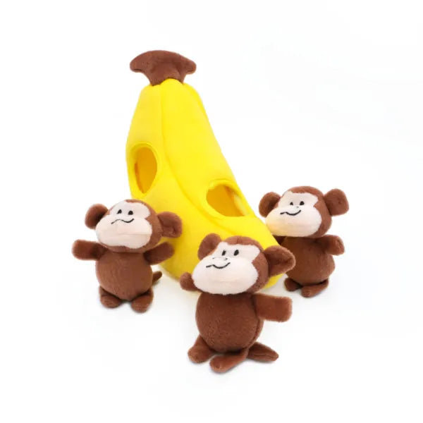 ZippyPaws Zippy Burrow Monkey 'n Banana Interactive Hide and Seek Puzzle Dog Toy