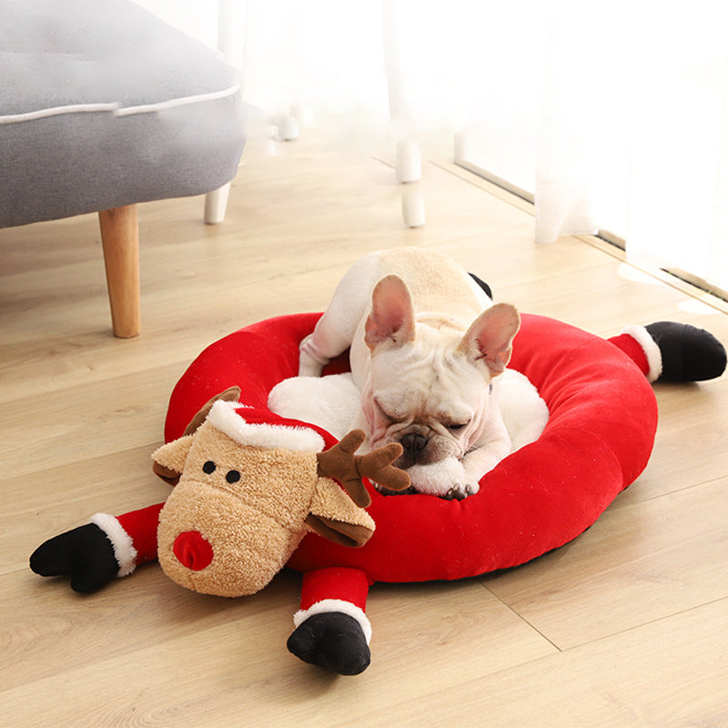 Holiday Reindeer Dog/Cat Bed For Christmas