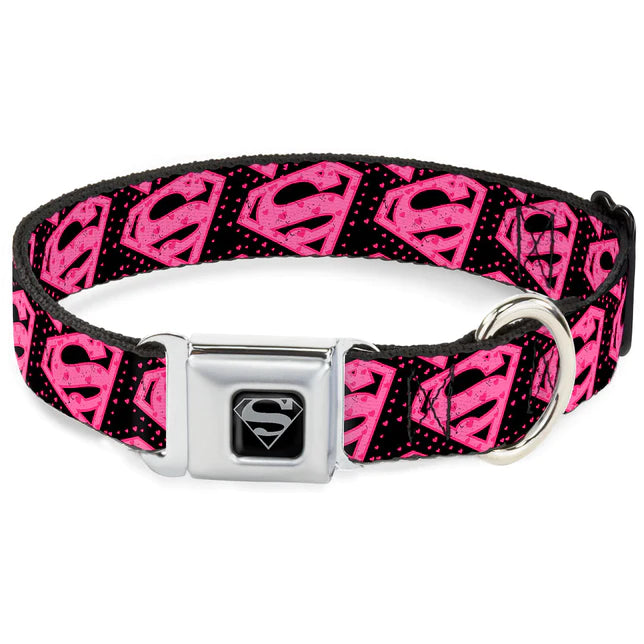 Buckle-Down Pink Shield Superman Seatbelt Buckle Dog Collar