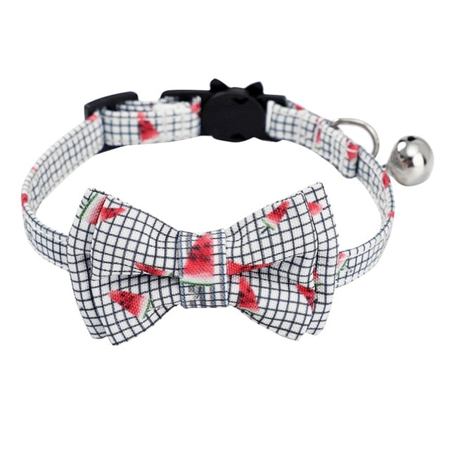 Safety Elastic Bowtie With Bell Small Dog Cat Collar Safe Soft Fruit Pattern Pet Products Dog Collar pet supplies