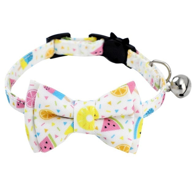 Safety Elastic Bowtie With Bell Small Dog Cat Collar Safe Soft Fruit Pattern Pet Products Dog Collar pet supplies