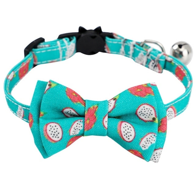 Safety Elastic Bowtie With Bell Small Dog Cat Collar Safe Soft Fruit Pattern Pet Products Dog Collar pet supplies