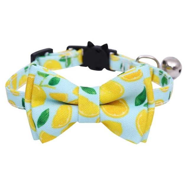 Safety Elastic Bowtie With Bell Small Dog Cat Collar Safe Soft Fruit Pattern Pet Products Dog Collar pet supplies